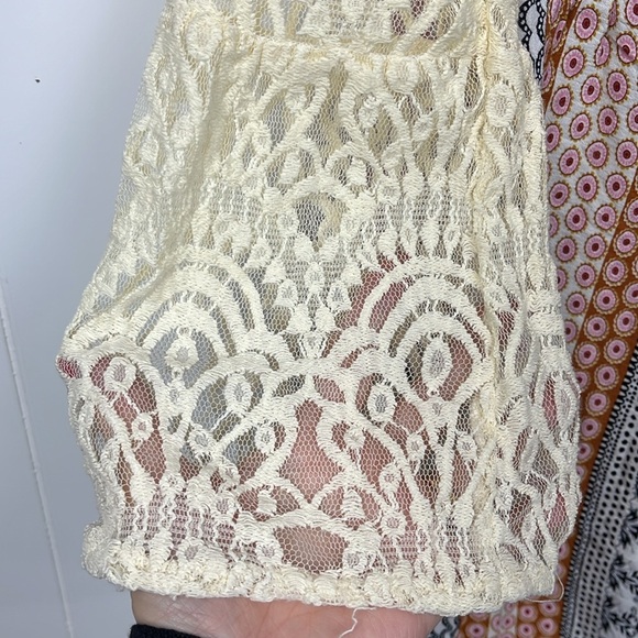 Kori America Womens Tunic L Pink Black Gold Boho Fit & Flare Lace Bell Sleeves - Picture 4 of 13